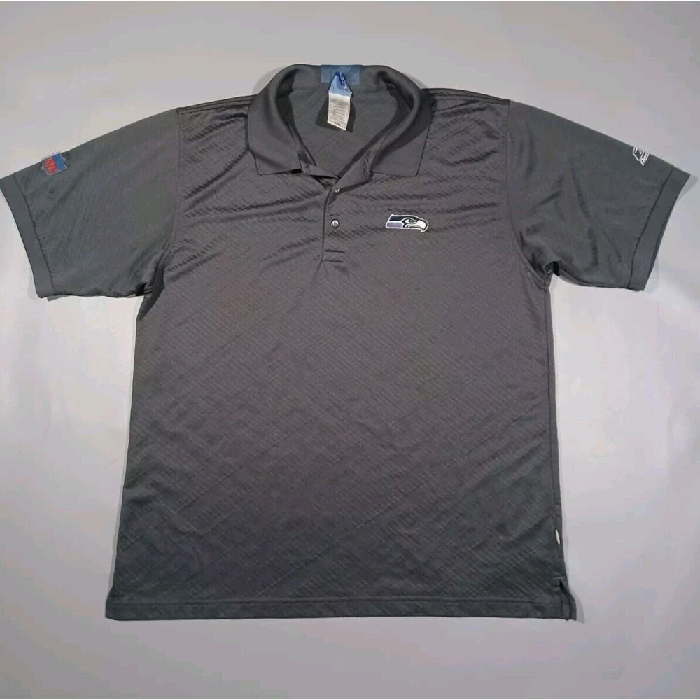 Seattle Seahawks Shirt Mens L Gray Polo Embroidered Logo Reebok NFL‎